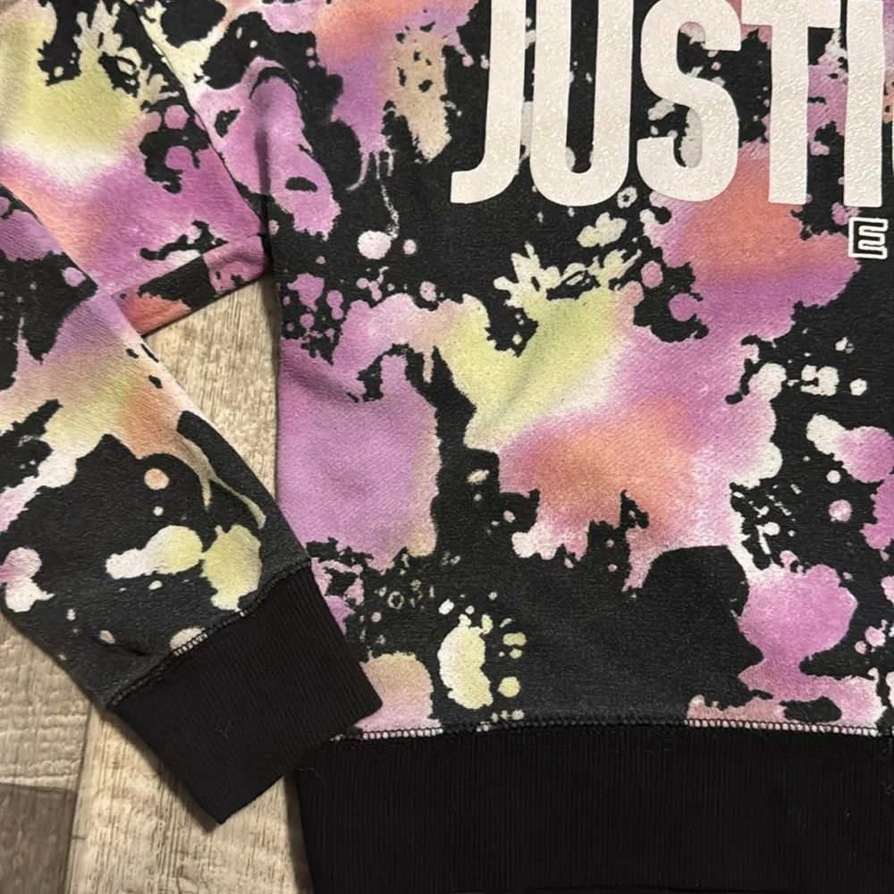 Justice Black and Purple Tie-Dye Hoodie Sweatshirt-size M